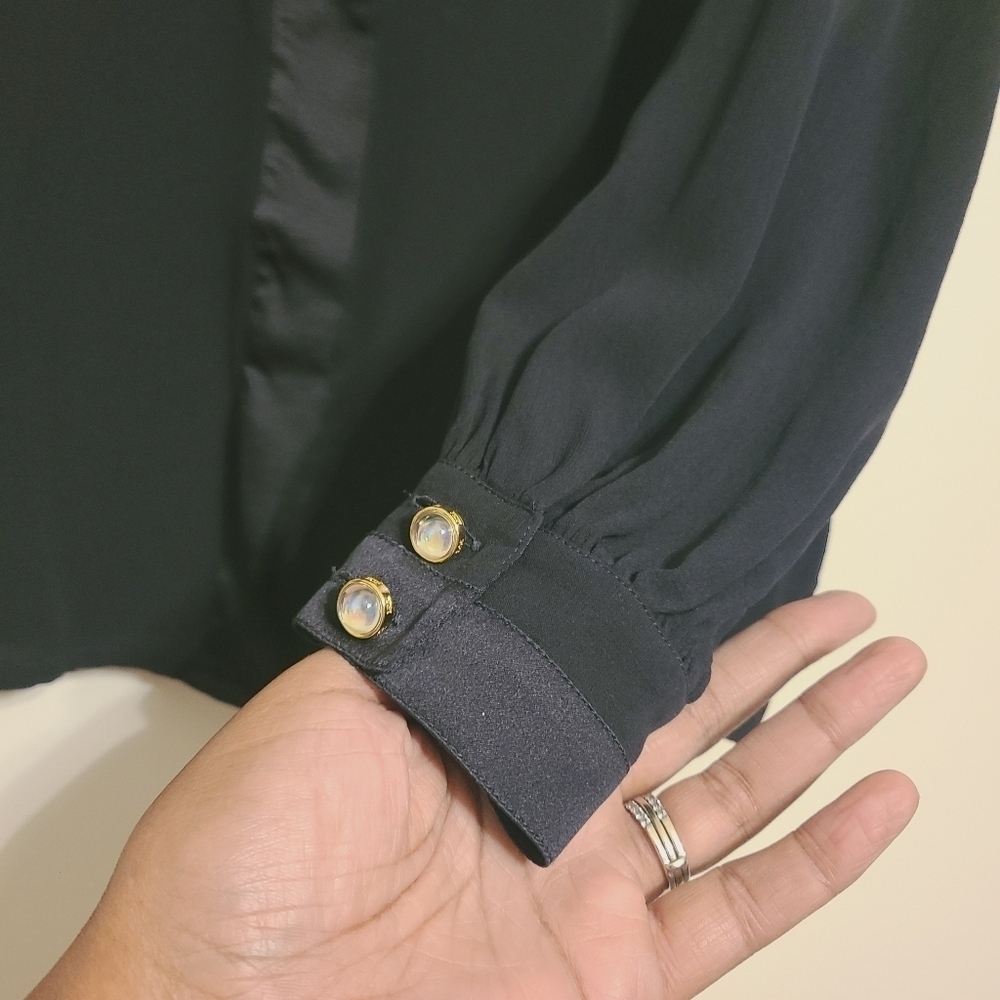 Escada | Women's Black Button Down Silk Shirt (Italian Size 42; US Medium) - Picture 10 of 16